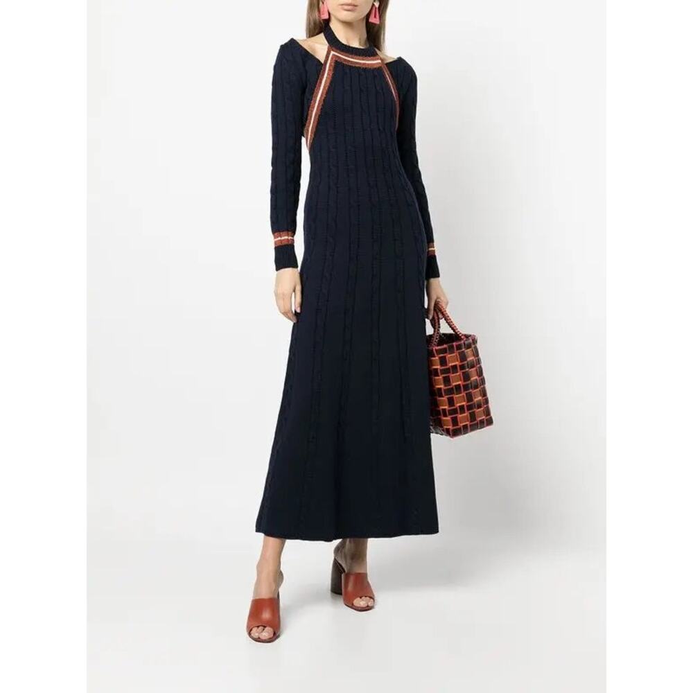 Rosie Assoulin cable-knit midi Virgin Wool dress in navy blue M